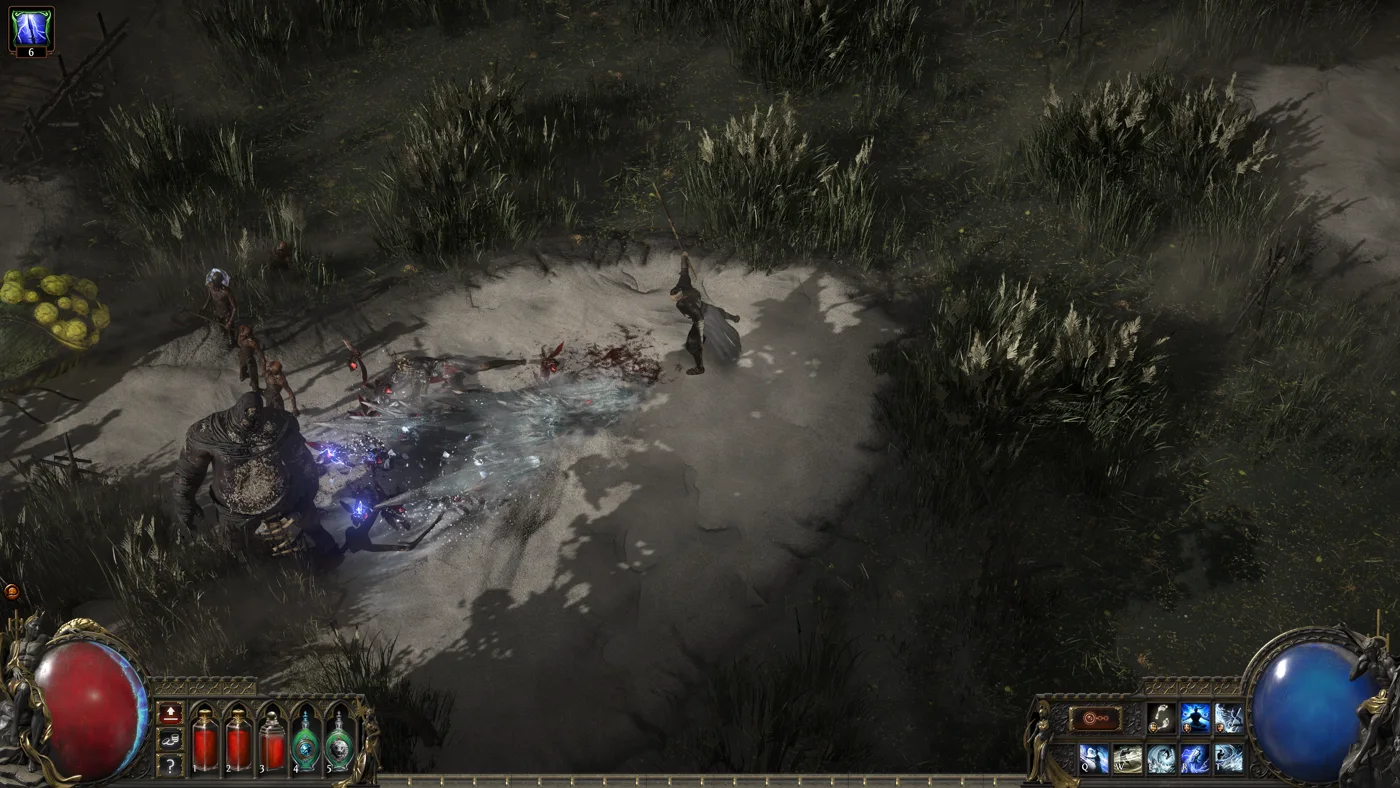 Path of Exile monk combat screenshot — Monster ESP view